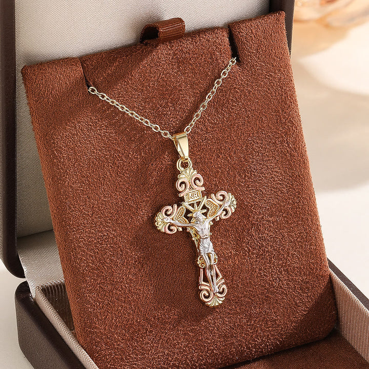Ornate CZ Cross Faith Necklace: Symbol of Christ's Redemptive Love
