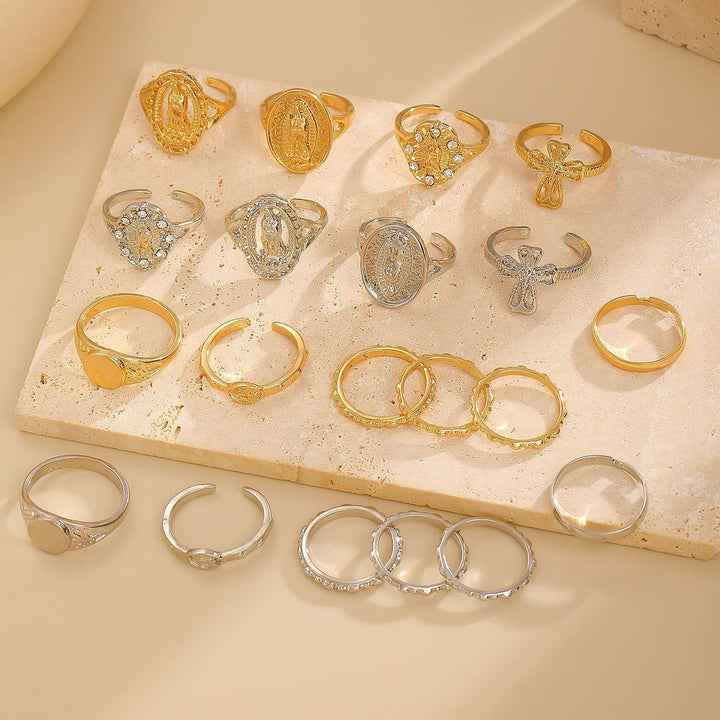 Golden & Silver Marian Cross Ring Set: A Token of Heavenly Devotion