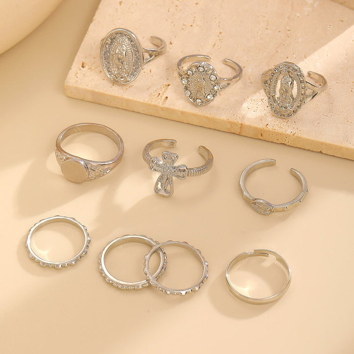 Golden & Silver Marian Cross Ring Set: A Token of Heavenly Devotion