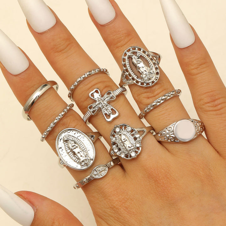Golden & Silver Marian Cross Ring Set: A Token of Heavenly Devotion