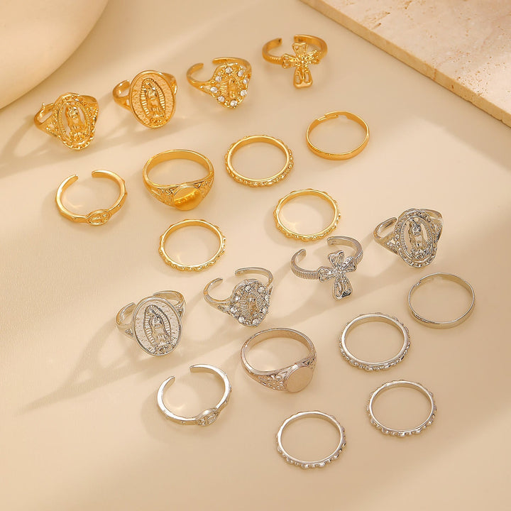 Golden & Silver Marian Cross Ring Set: A Token of Heavenly Devotion