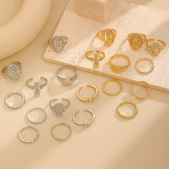 Golden & Silver Marian Cross Ring Set: A Token of Heavenly Devotion