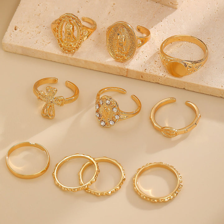 Golden & Silver Marian Cross Ring Set: A Token of Heavenly Devotion