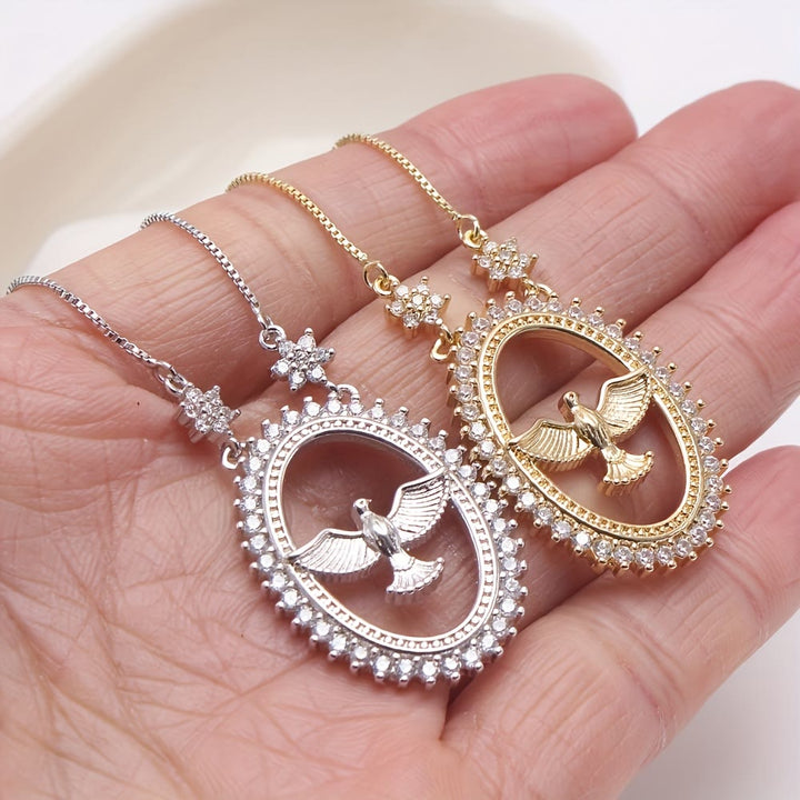 Dove Oval CZ Pendant Necklace: Emblem of Divine Peace & Holy Spirit