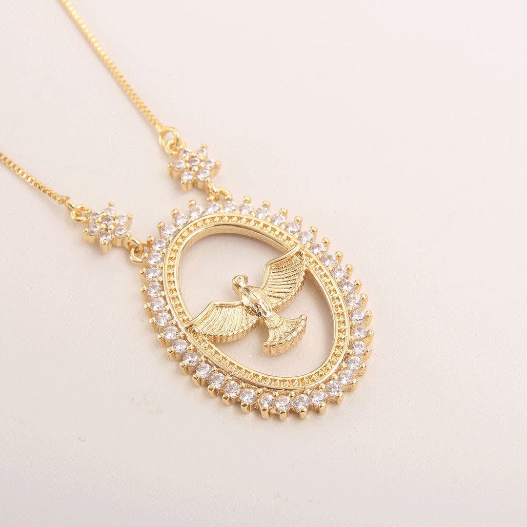 Dove Oval CZ Pendant Necklace: Emblem of Divine Peace & Holy Spirit