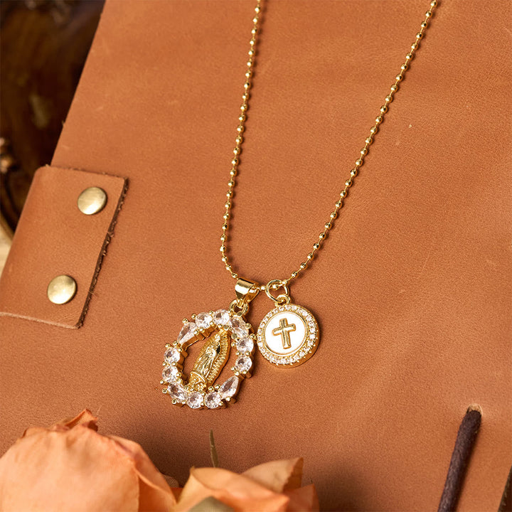 Classic Our Lady & Cross CZ Pendant Set: Emblem of Unwavering Devotion