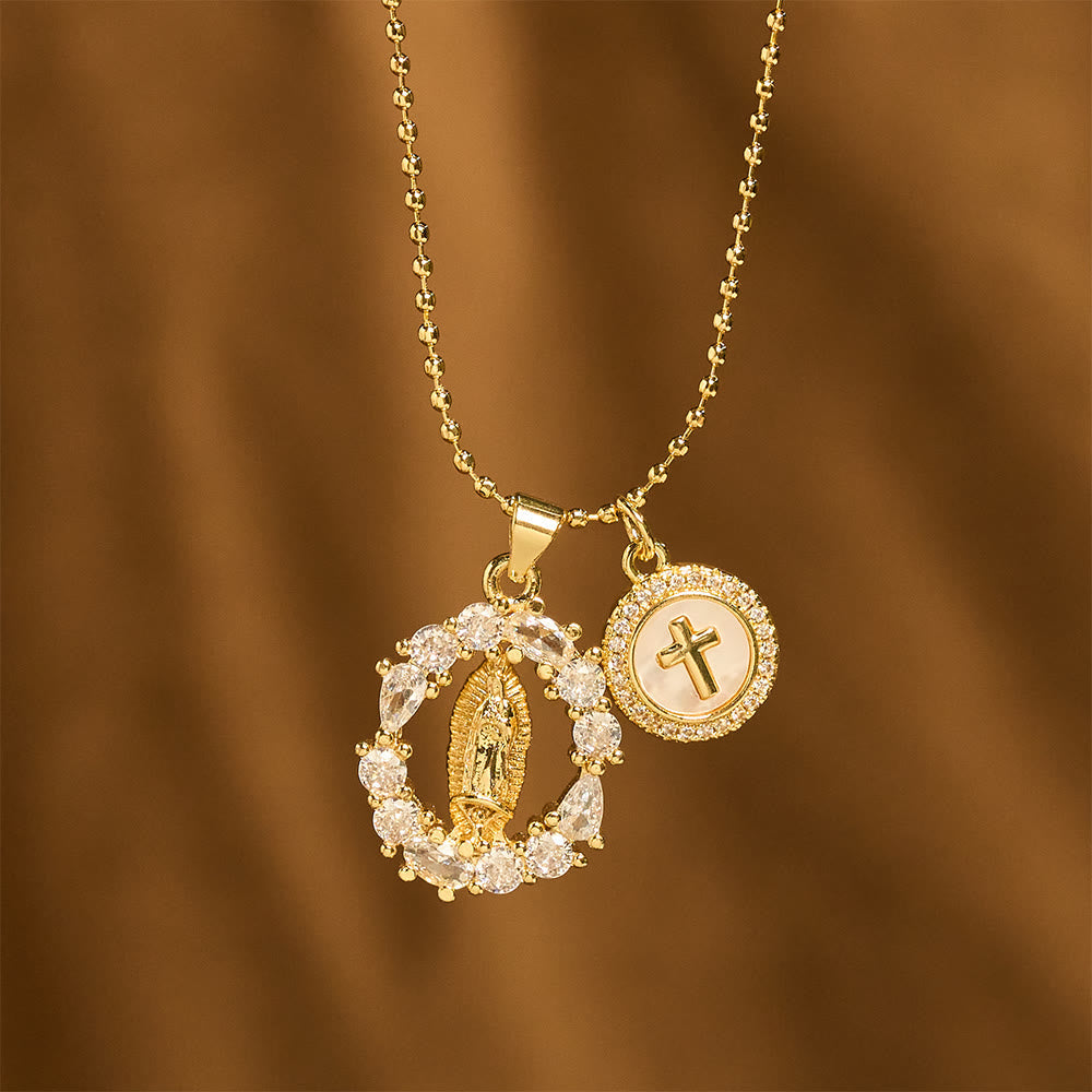 Classic Our Lady & Cross CZ Pendant Set: Emblem of Unwavering Devotion