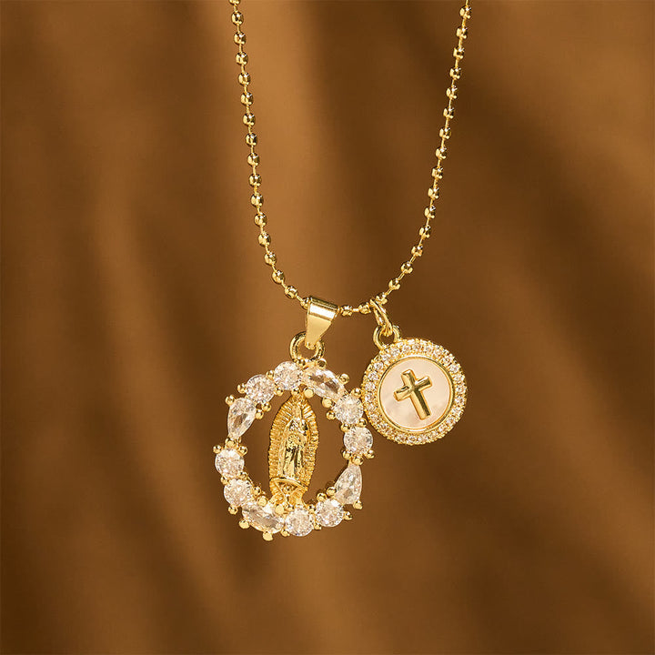 Classic Our Lady & Cross CZ Pendant Set: Emblem of Unwavering Devotion
