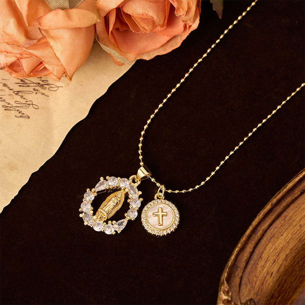 Classic Our Lady & Cross CZ Pendant Set: Emblem of Unwavering Devotion