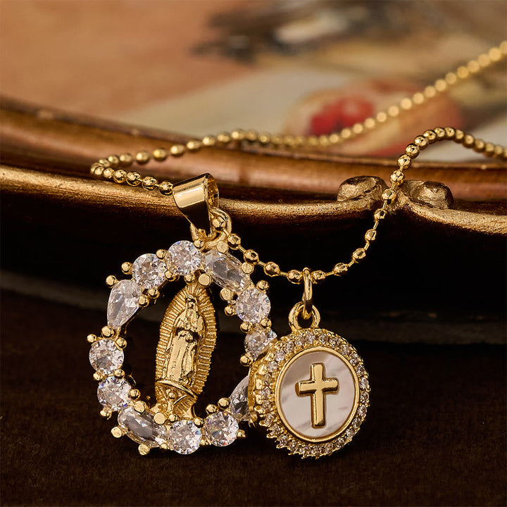 Classic Our Lady & Cross CZ Pendant Set: Emblem of Unwavering Devotion