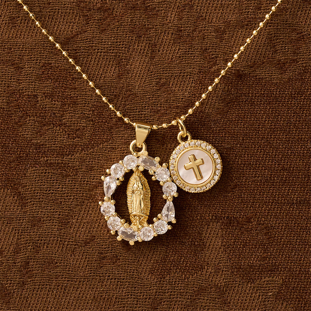 Classic Our Lady & Cross CZ Pendant Set: Emblem of Unwavering Devotion
