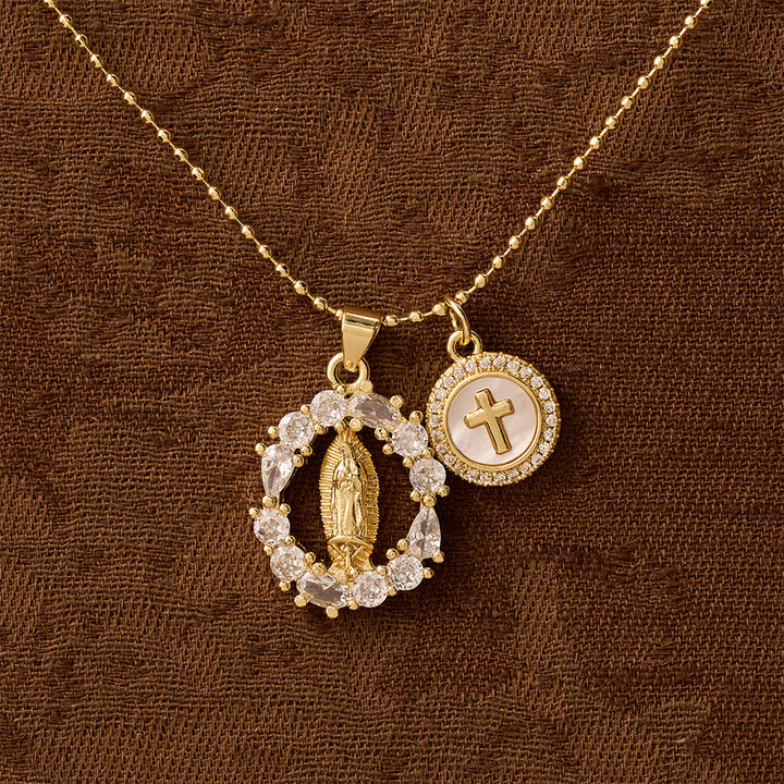 Classic Our Lady & Cross CZ Pendant Set: Emblem of Unwavering Devotion