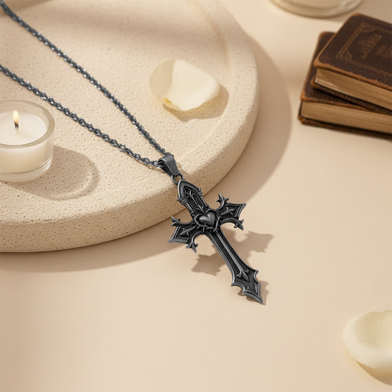 Crown of Thorns Gothic Cross Pendant Necklace: Emblem of Christ's Sacrifice & Redemption