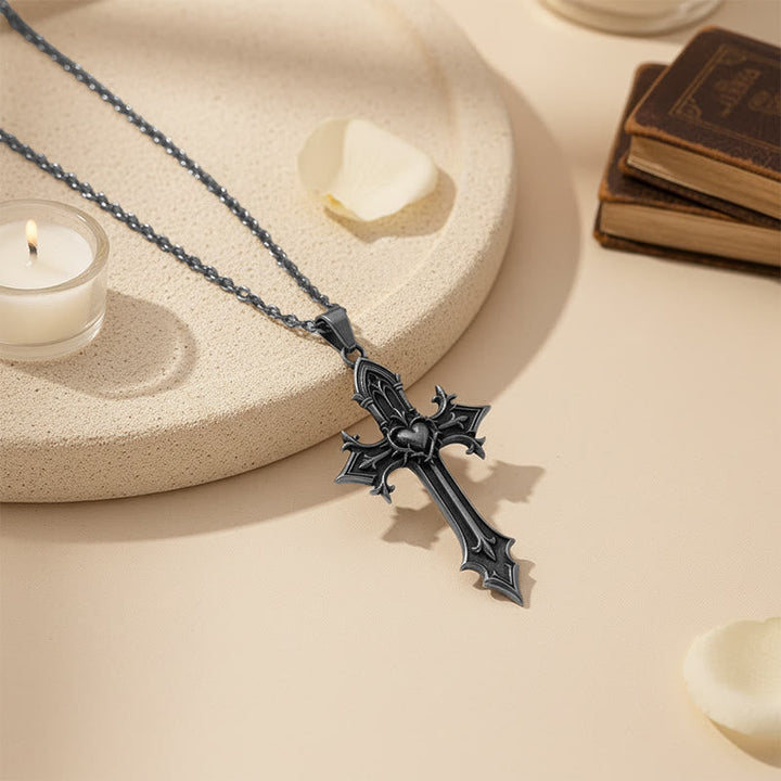 Crown of Thorns Gothic Cross Pendant Necklace: Emblem of Christ's Sacrifice & Redemption