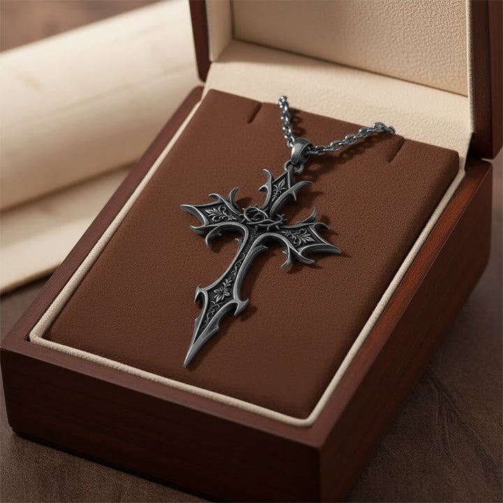 Crown of Thorns Gothic Cross Pendant Necklace: Emblem of Christ's Sacrifice & Redemption