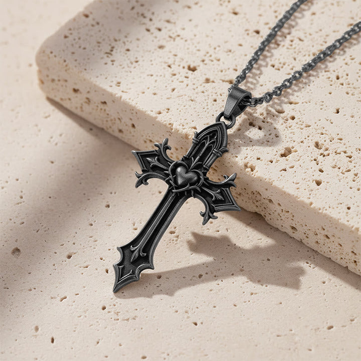 Crown of Thorns Gothic Cross Pendant Necklace: Emblem of Christ's Sacrifice & Redemption