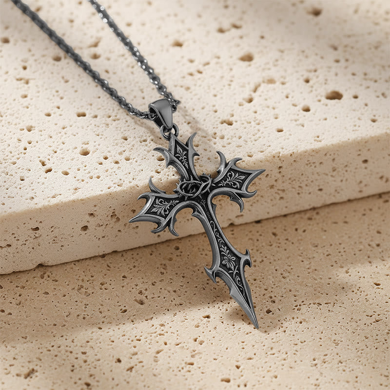 Crown of Thorns Gothic Cross Pendant Necklace: Emblem of Christ's Sacrifice & Redemption
