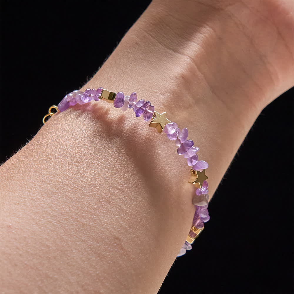 Natural Amethyst Chips Memory Wire Rosary Bracelet with Our Lady Medal