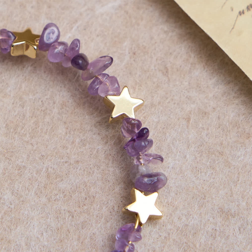 Natural Amethyst Chips Memory Wire Rosary Bracelet with Our Lady Medal