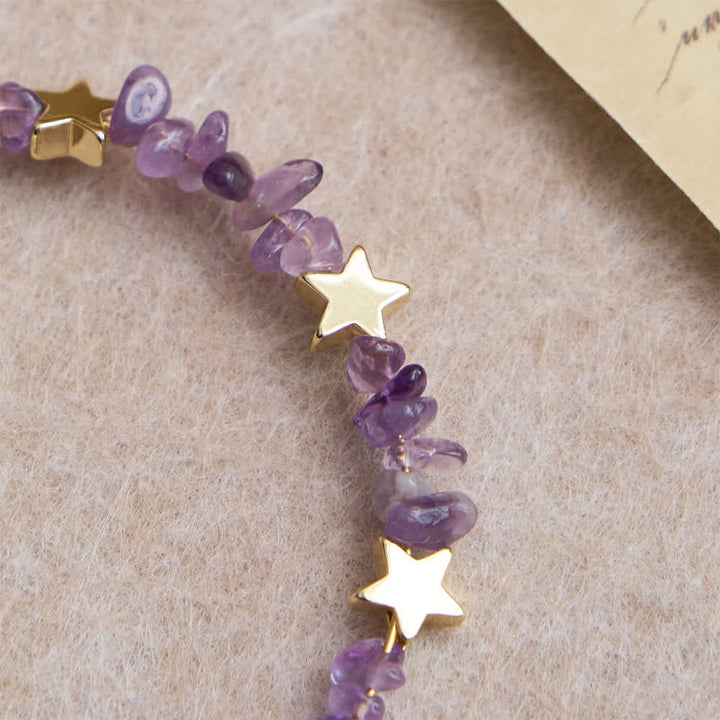 Natural Amethyst Chips Memory Wire Rosary Bracelet with Our Lady Medal