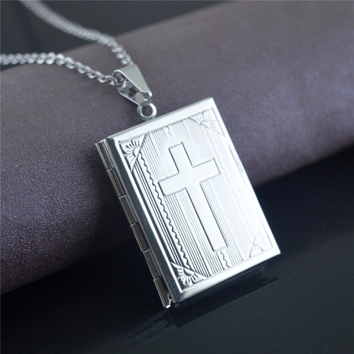 Practical Style Openable Bible Shape Pendant Necklace