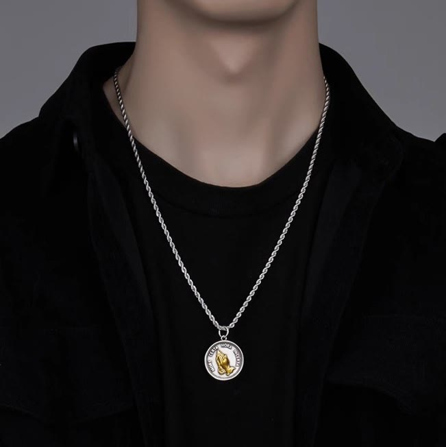 Cubic Praying Hands Charm Necklace