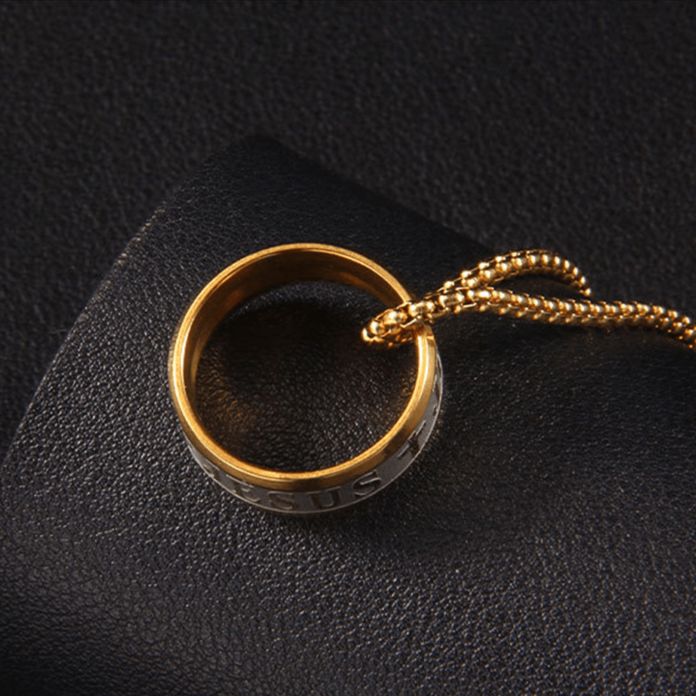 Combination Style Laser Engraving "JESUS" Ring & Chain Necklace