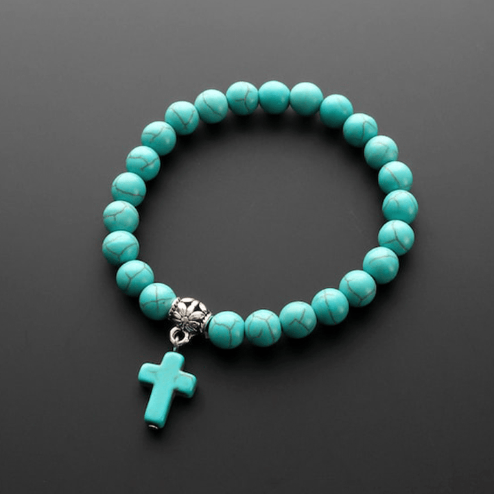 Matte Frosted Turquoise Beads Crucifix Bracelet
