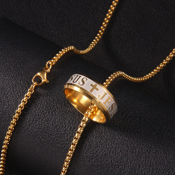 Combination Style Laser Engraving "JESUS" Ring & Chain Necklace