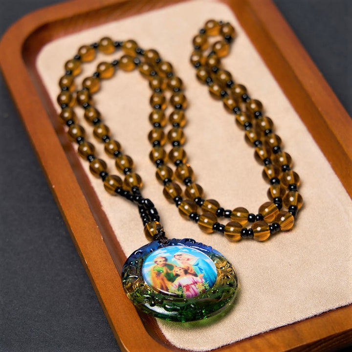 Holy Family Dark Brown Beads Necklace