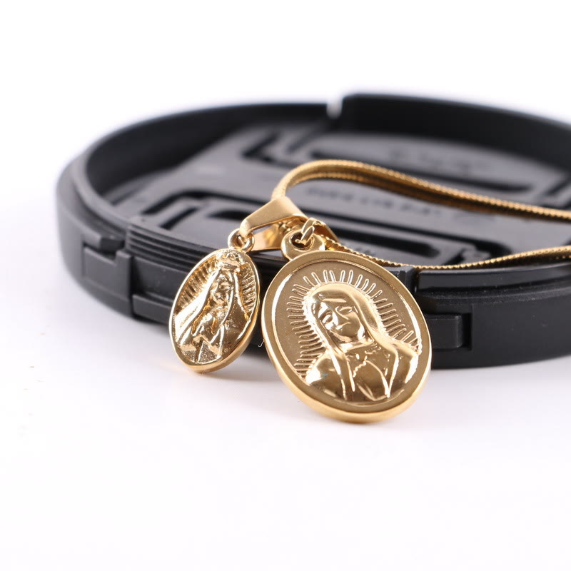 Our Lady of the Round Double Pendant Gold Necklace