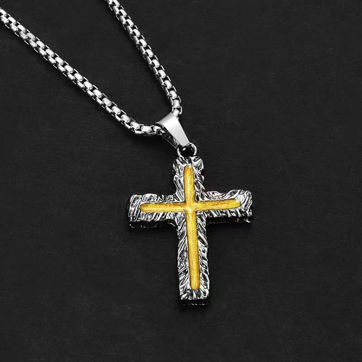 Minimalist Style Silver-golden Lava Cross Pendant Necklace