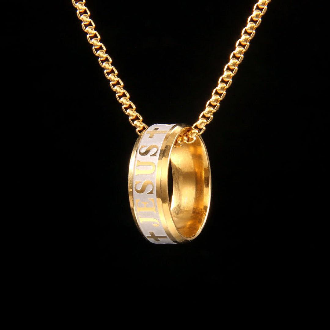 Combination Style Laser Engraving "JESUS" Ring & Chain Necklace