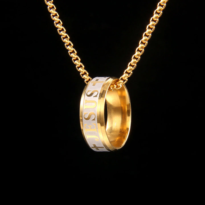 Combination Style Laser Engraving "JESUS" Ring & Chain Necklace