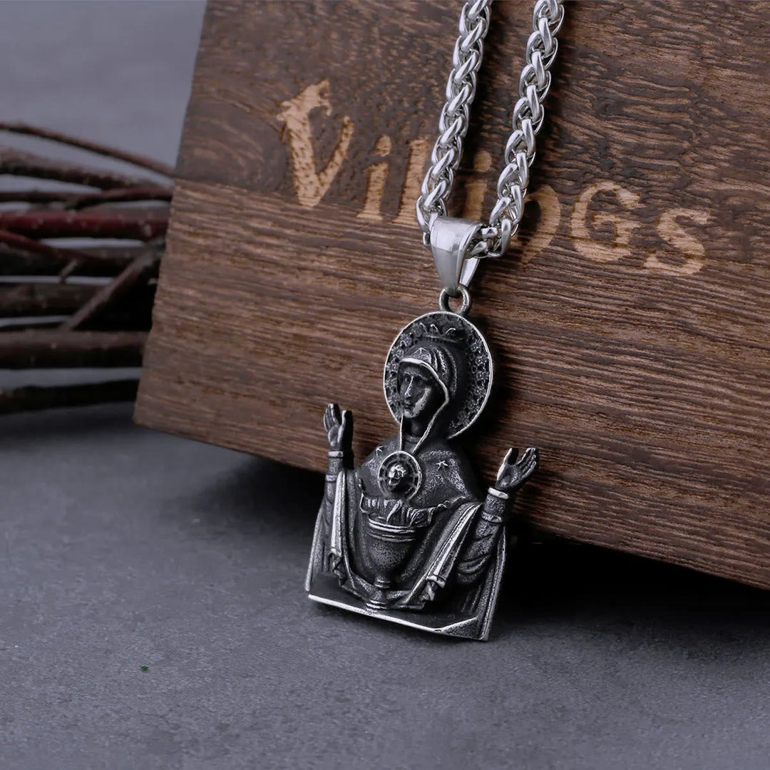 Virgin Mary Prayer Pendant Necklace Stainless Steel Catholic Medallion Protecion Chain