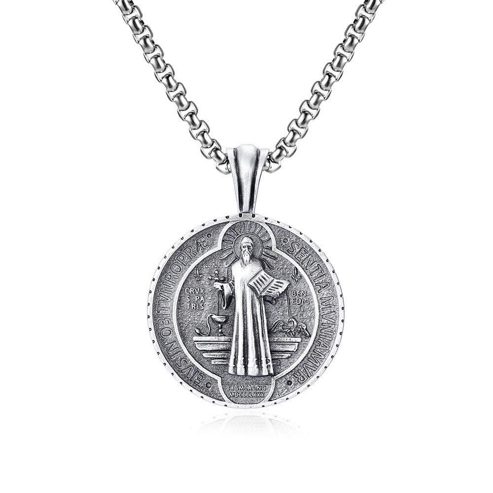 Saint Benedict Vintage Catholic Pendant Necklace: Amulet Jewelry for Prayer