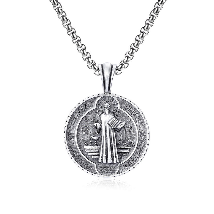 Saint Benedict Vintage Catholic Pendant Necklace: Amulet Jewelry for Prayer