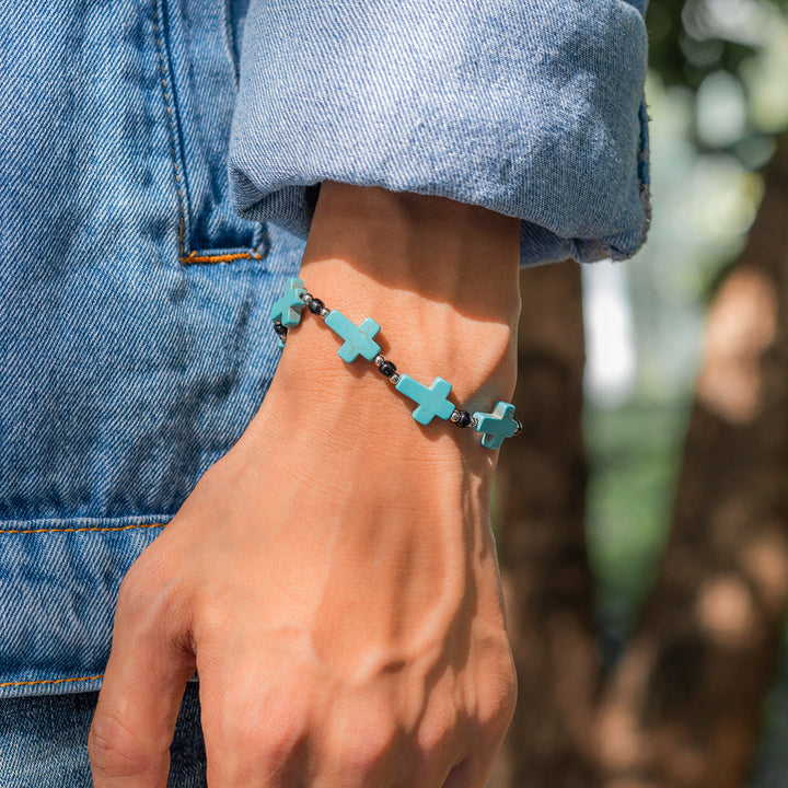 Crucifix Prayer Beaded Turquoise Bracelet