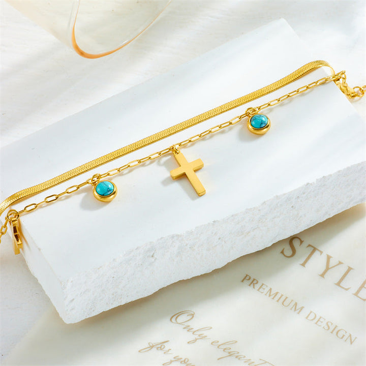 Turquoise Embellished Double Layer Bracelet