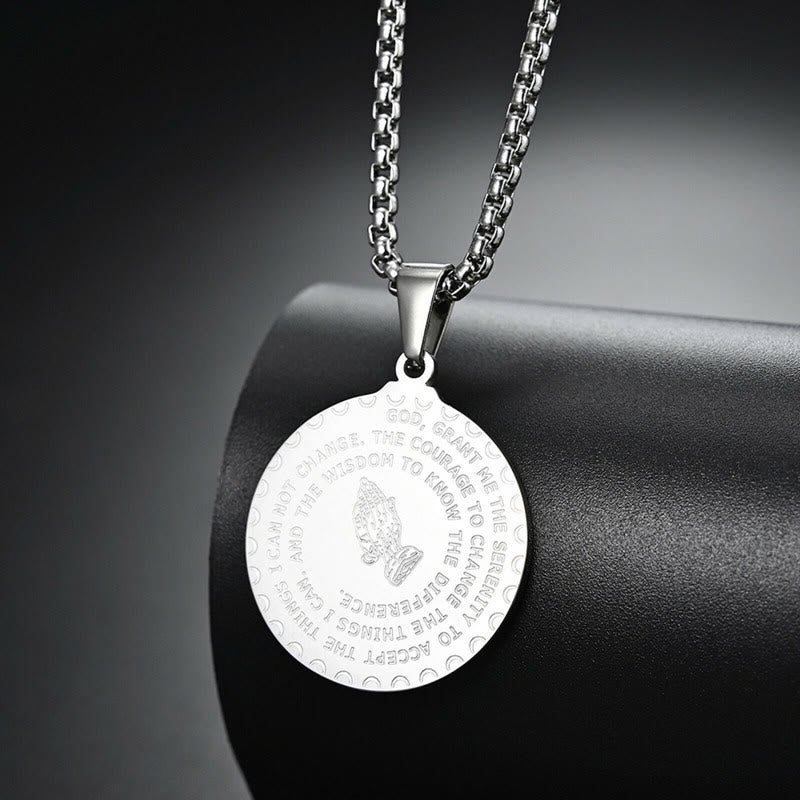 Praying Hands Round Plaque Necklace