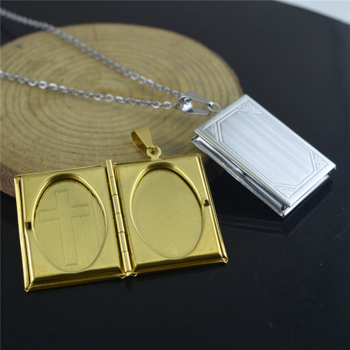 Practical Style Openable Bible Shape Pendant Necklace