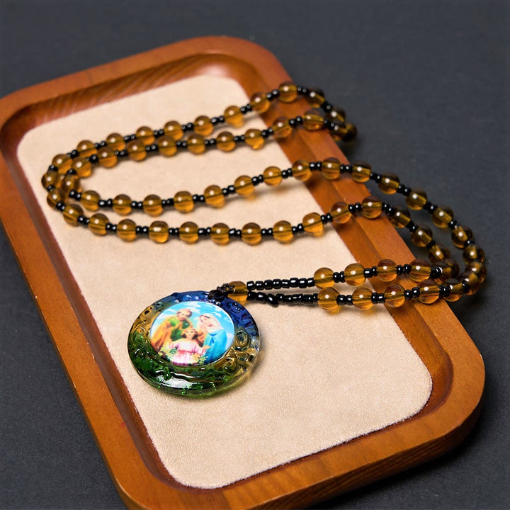 Holy Family Dark Brown Beads Necklace