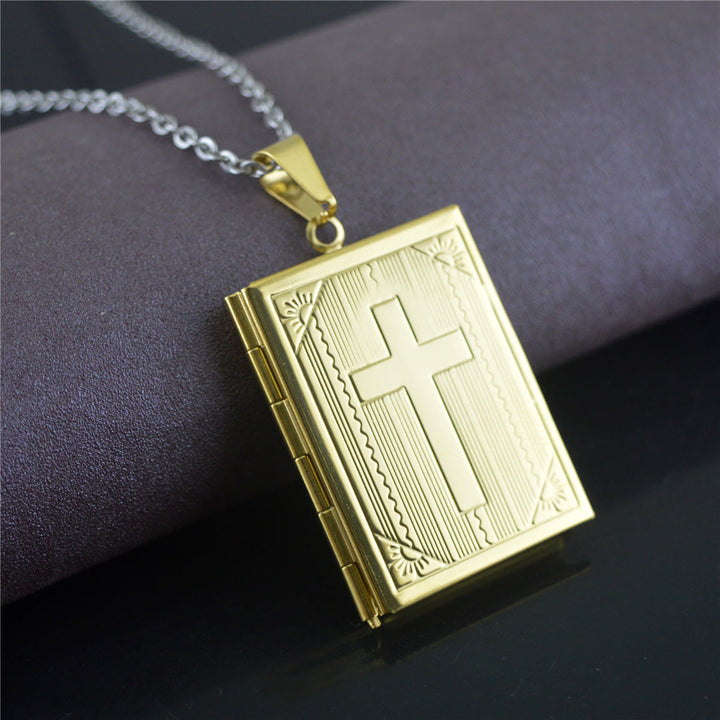 Practical Style Openable Bible Shape Pendant Necklace