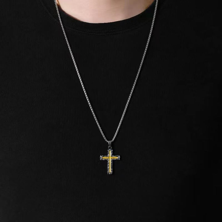 Minimalist Style Silver-golden Lava Cross Pendant Necklace