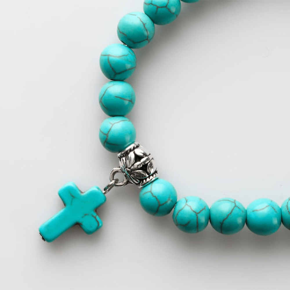 Matte Frosted Turquoise Beads Crucifix Bracelet