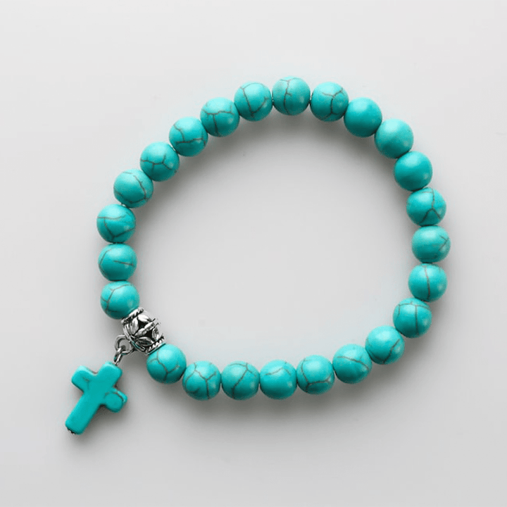 Matte Frosted Turquoise Beads Crucifix Bracelet