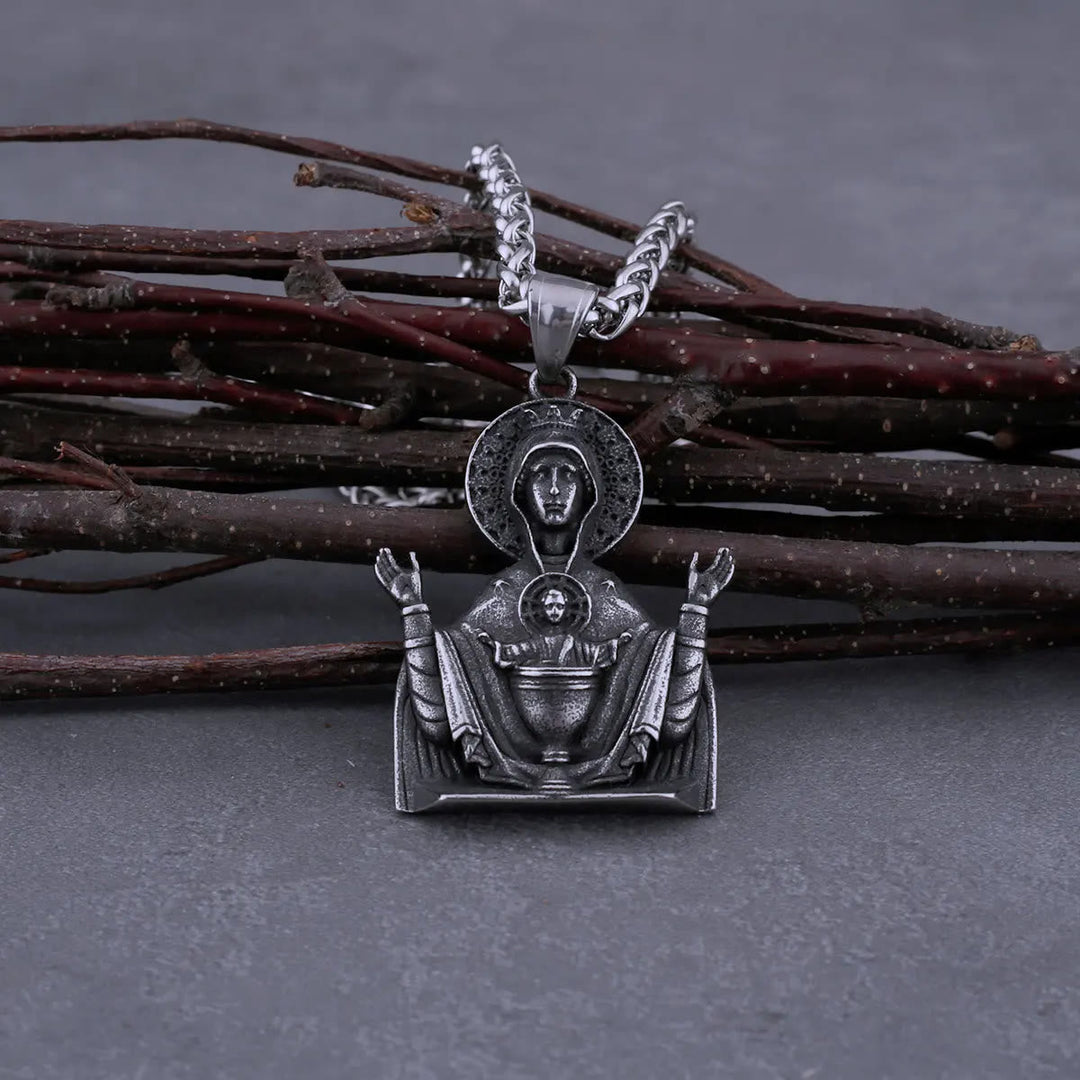 Virgin Mary Prayer Pendant Necklace Stainless Steel Catholic Medallion Protecion Chain