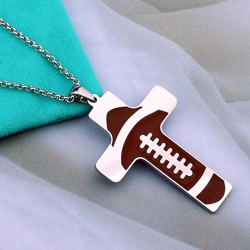 Sport Style Football Pray for Blessings Cross Necklace