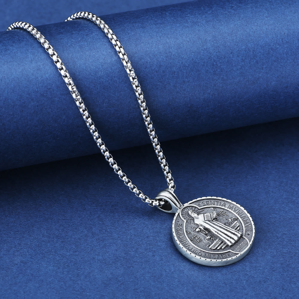 Saint Benedict Vintage Catholic Pendant Necklace: Amulet Jewelry for Prayer