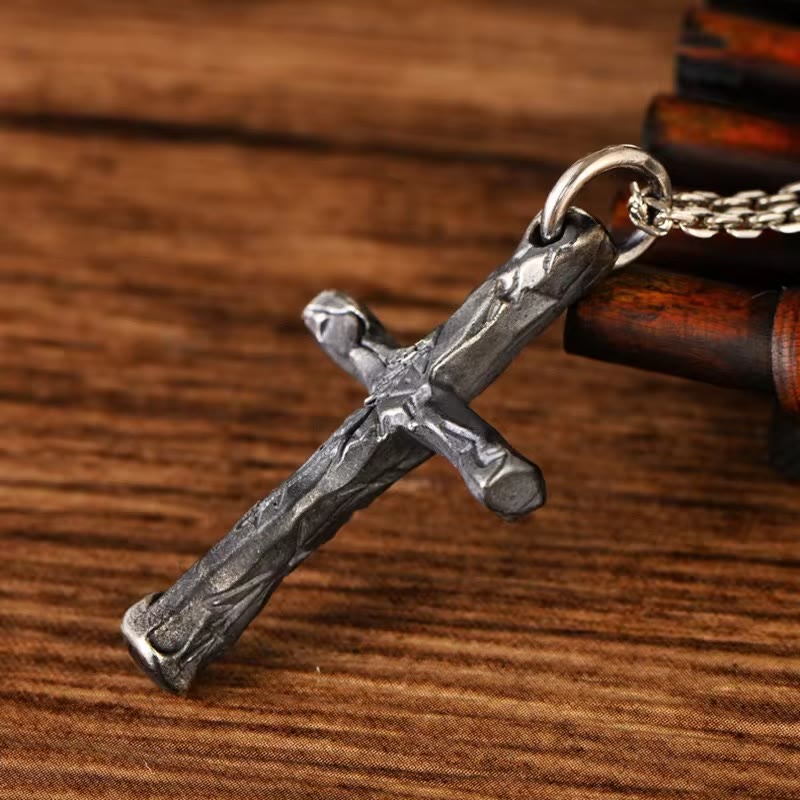 Minimalist Style Heavy Metal Cracked Cross Necklace